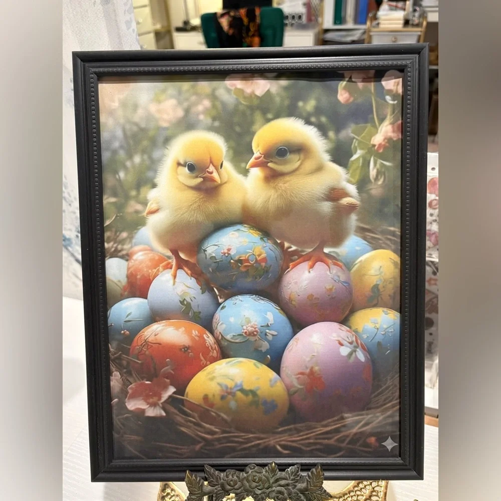 Charming Easter Chick and Egg Framed 8x10 print